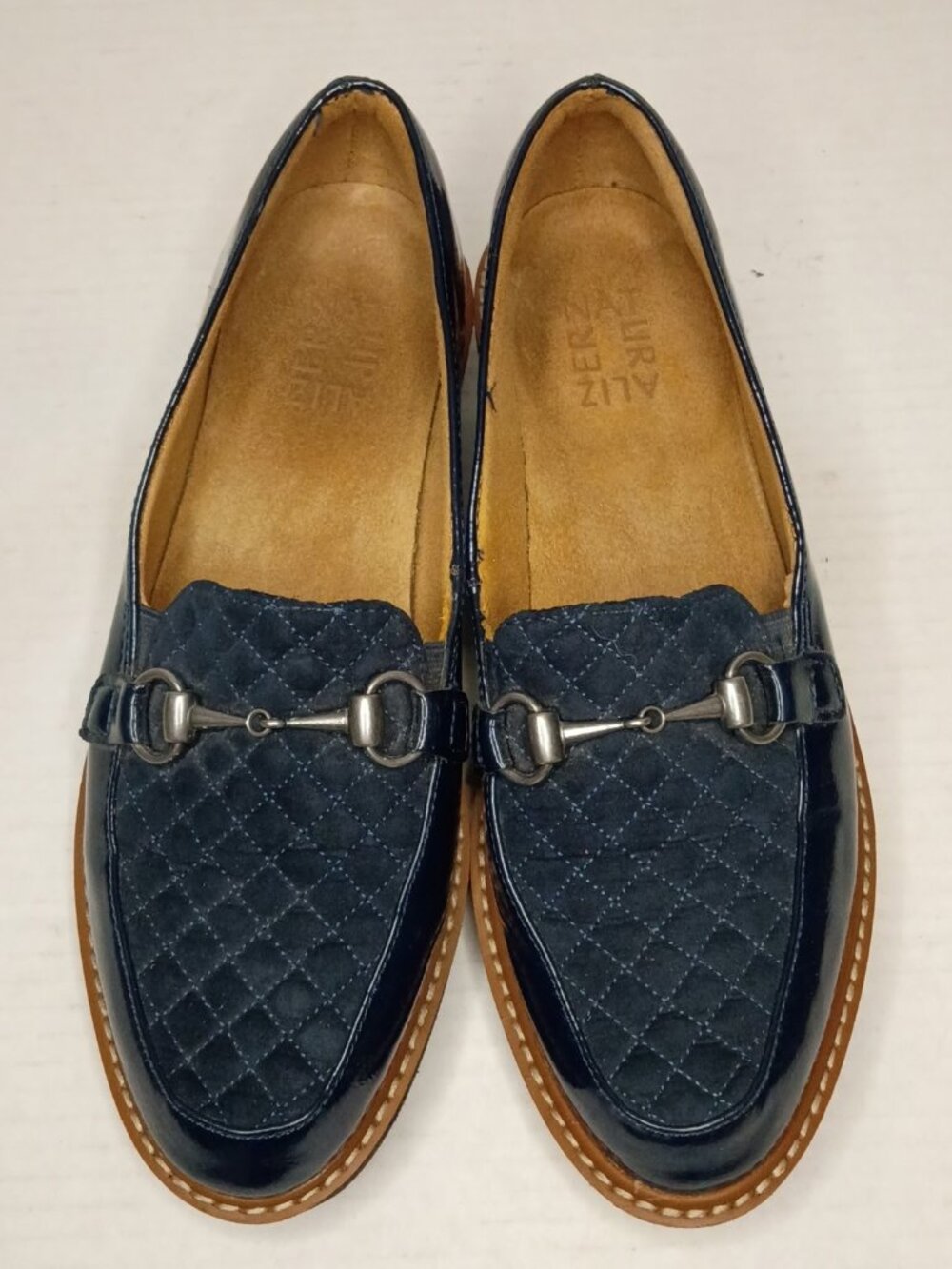Naturalizer Edina Navy Quilted Horsebit Loafers Patent Leather Women's Size 7.5M